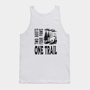 Hiking Trail T-Shirt - Man and Dog Adventure | Outdoors, Nature, Trekking Tee- 2 boots, 4 paws, 1 trail Tank Top